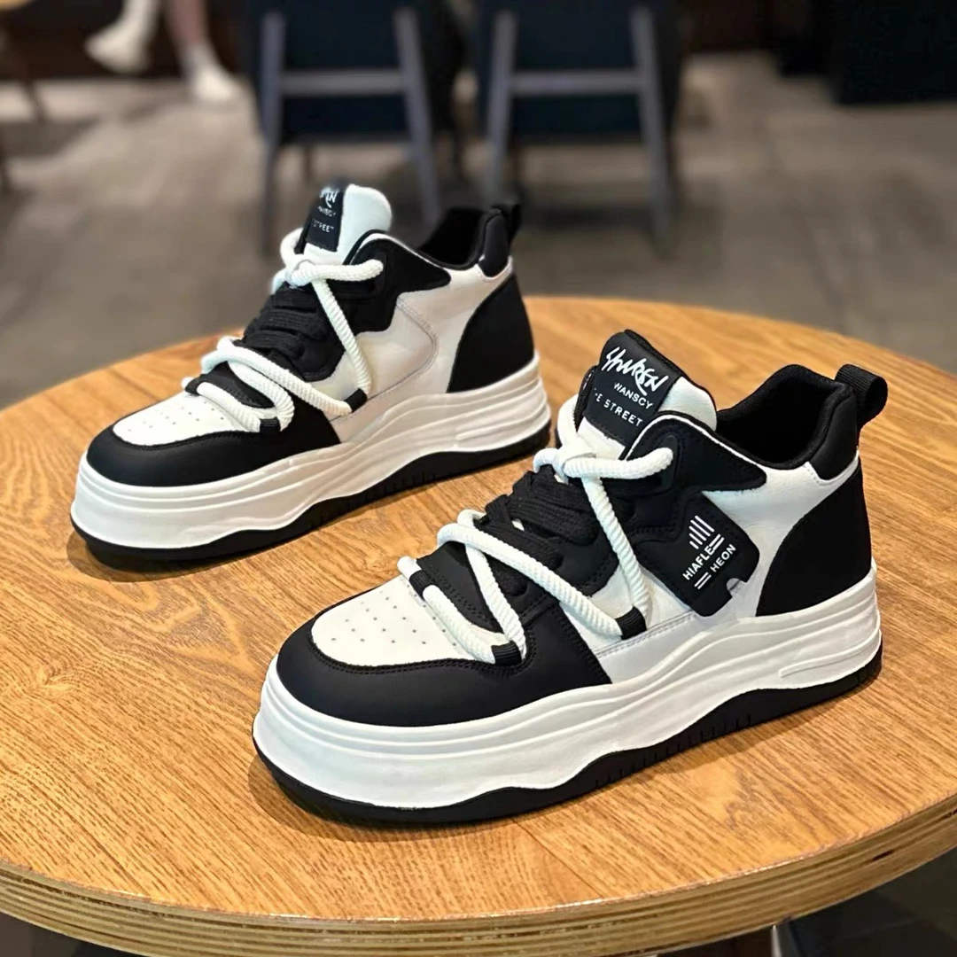 860-103欧洲站高帮秋季拼色ins爆款厚底板鞋圆头系带真皮小白A11