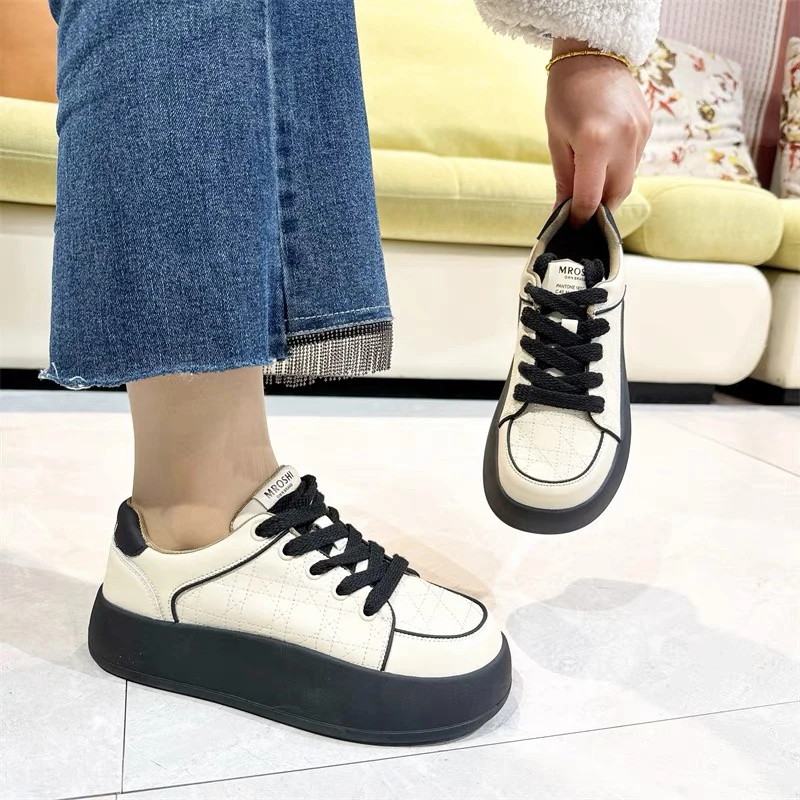 2339牛皮ins潮百搭真皮板鞋女小众2024季厚底韩系休闲小白鞋A5