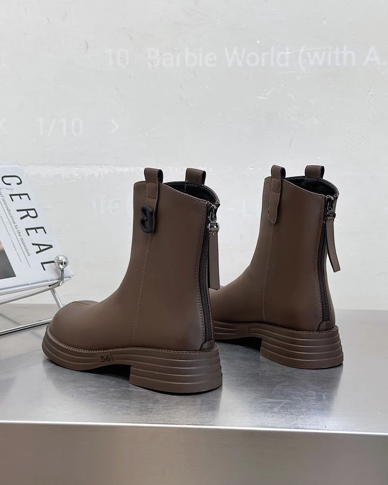 361-1真皮马丁靴女春秋单靴新款靴子平底软底百搭黑色瘦瘦靴短A11