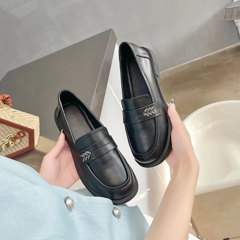 83061新款套脚百搭英伦风乐福鞋显脚小平底单鞋时尚一脚蹬皮鞋F5