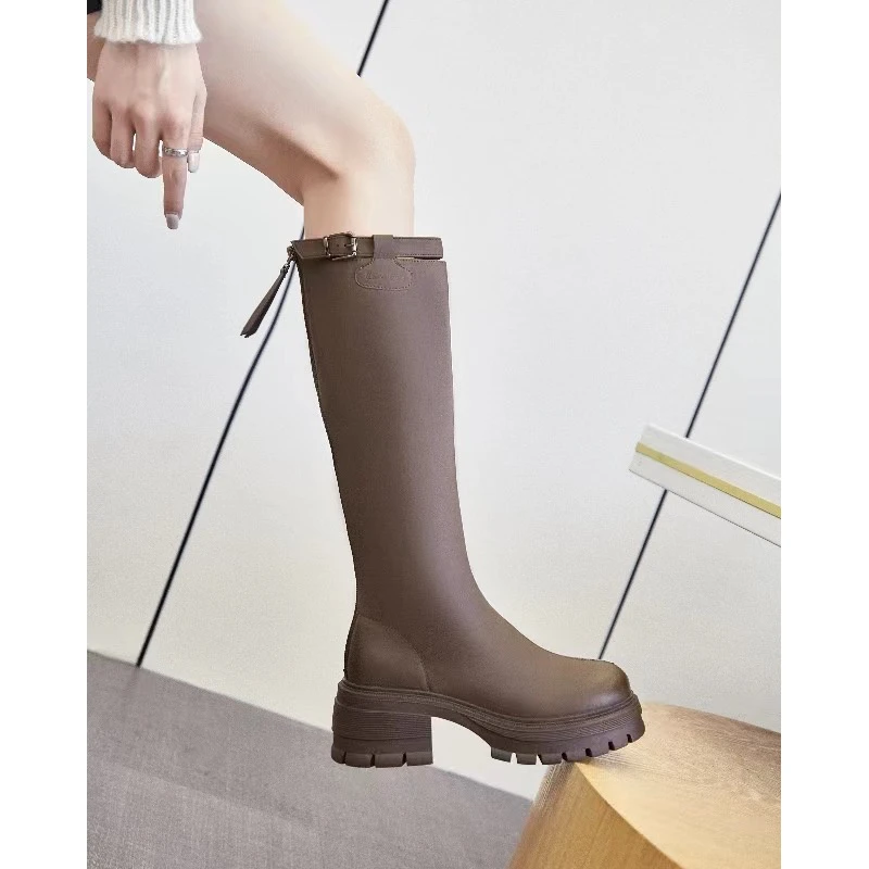 23-726松糕小个子不过膝长靴女2024新款秋冬英伦风骑士靴百搭高H2