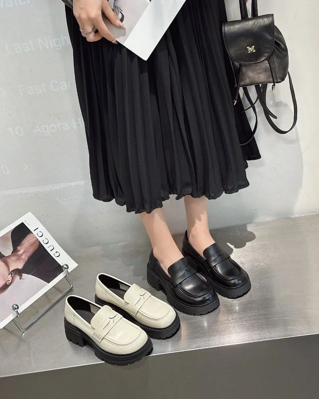 6690-5厚底增高百搭乐福鞋新款女款软底不累脚玛丽珍女鞋单鞋A9