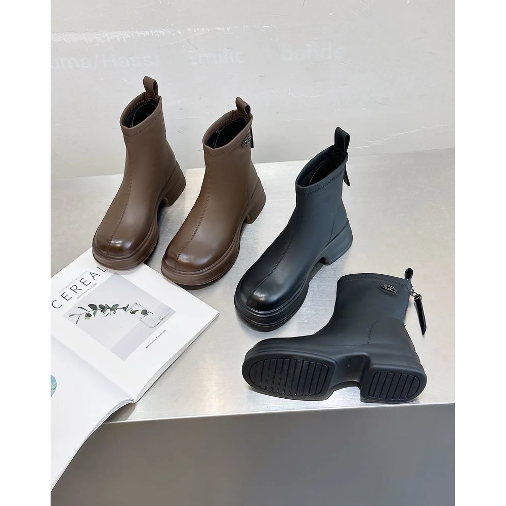 725-5英伦风弹力瘦瘦靴女款秋冬款休闲马丁靴后拉链软底尚短靴K1