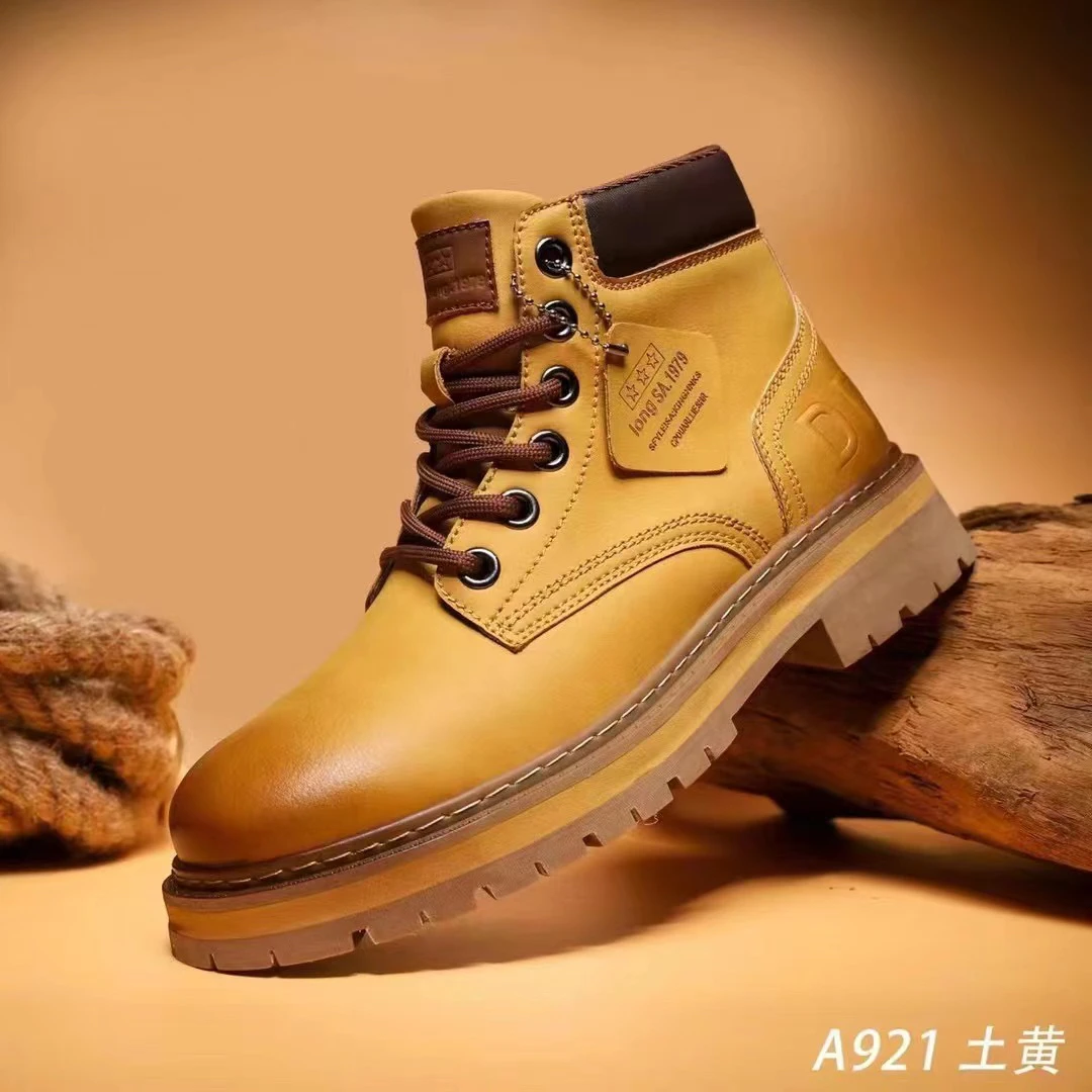 921丁靴男士高帮网红大头男鞋增高秋冬季中筒防水高级感大黄靴A6