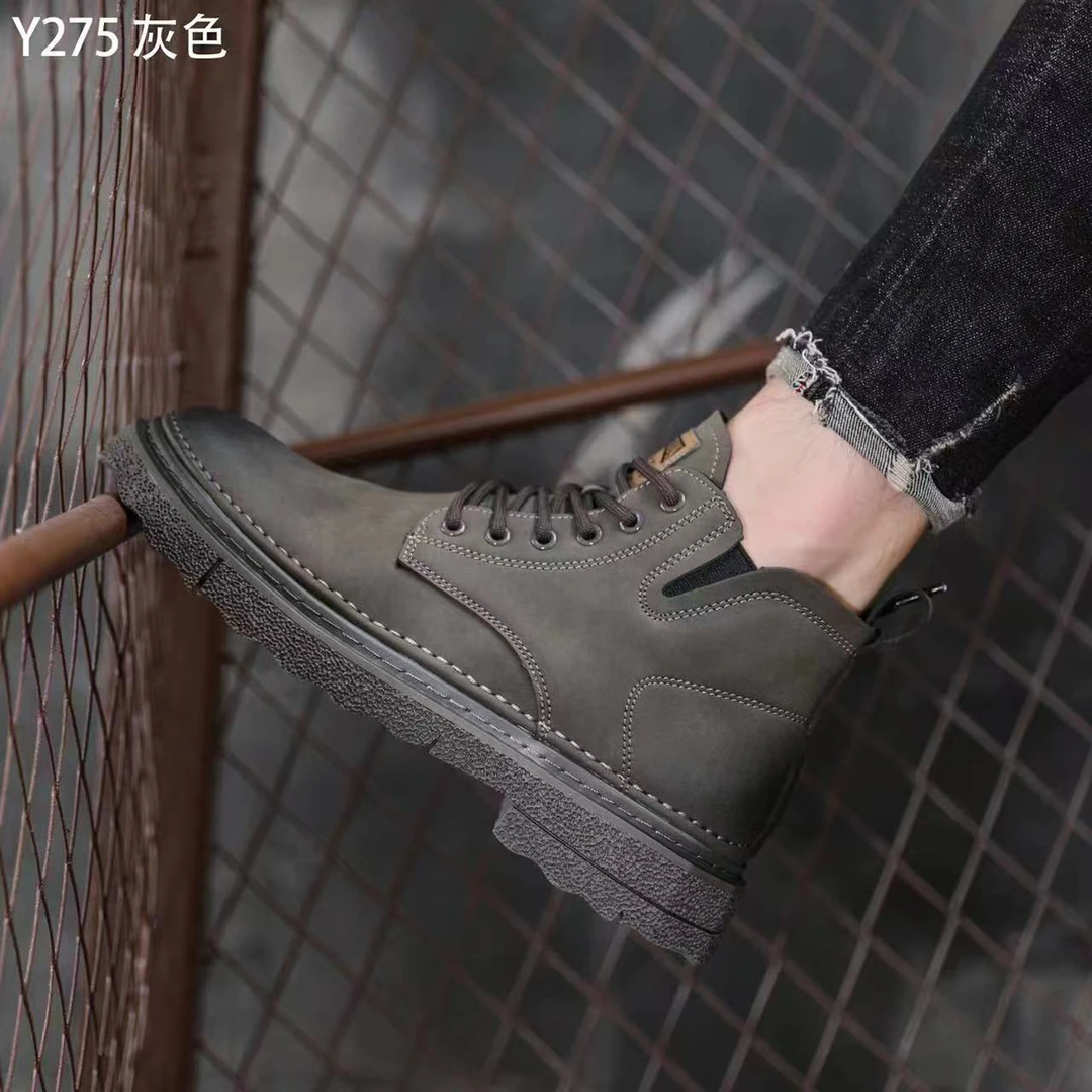 275马丁靴男春秋中帮厚底工装男士真皮软底踢大黄靴冬季薄绒