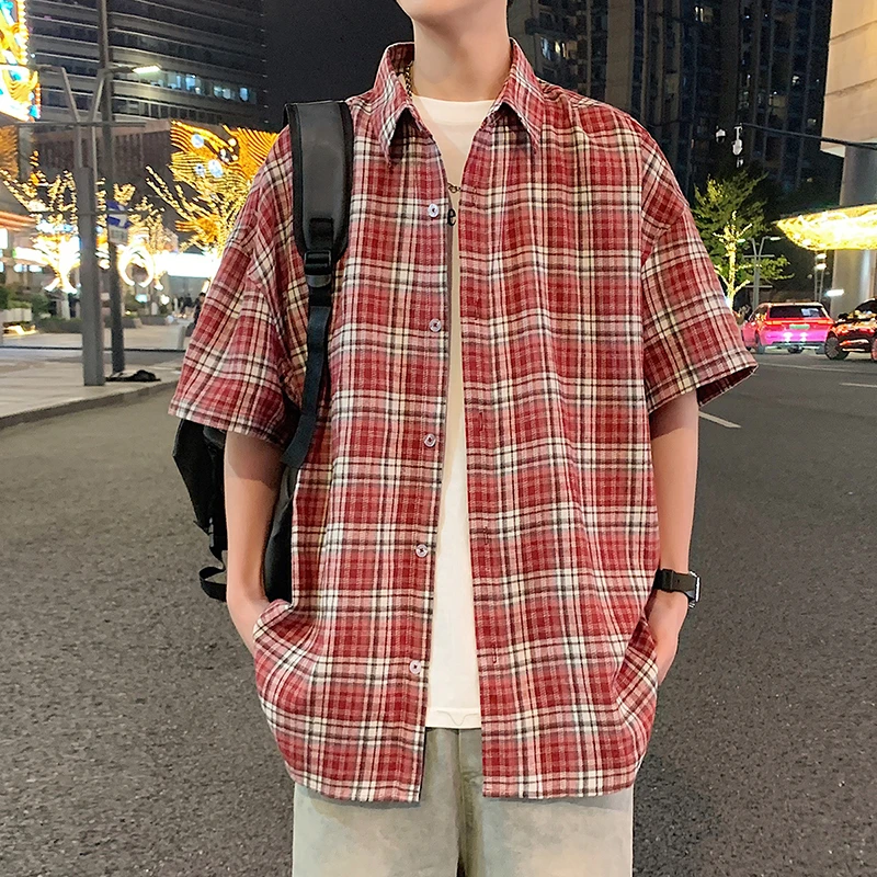 夏季新款高品质帅气格子衬衫迈特优高档男士潮流ins短袖衬衫 6325