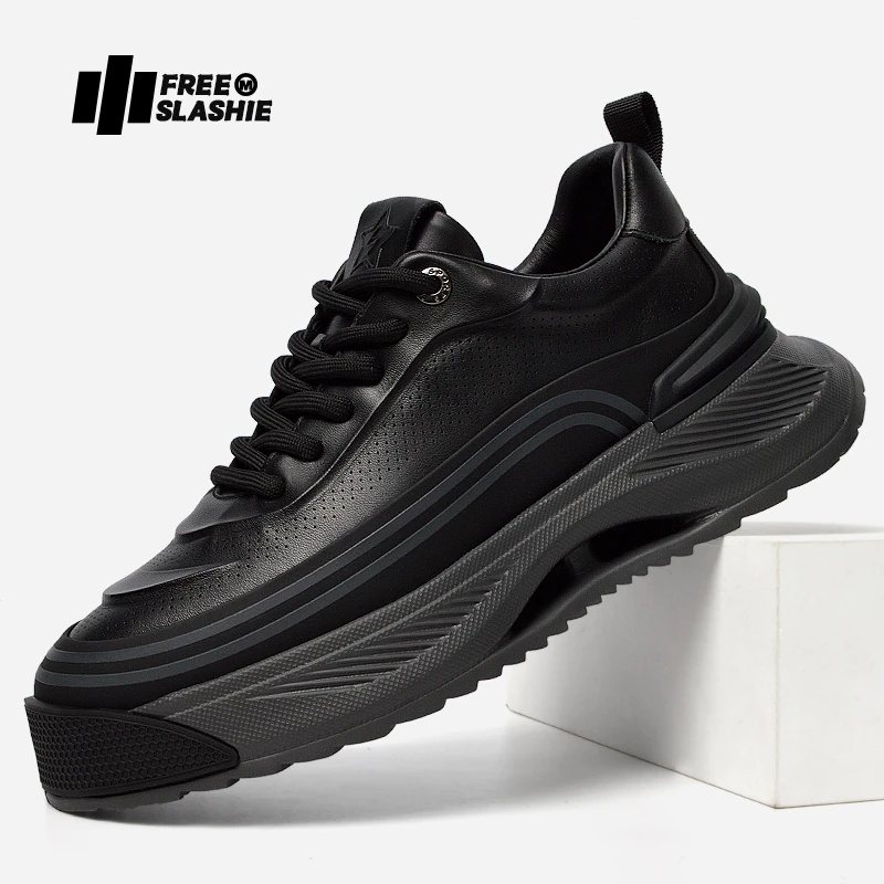 FREESLASHIE秋季新款男鞋时尚百搭男士休闲鞋潮流真皮厚底老爹鞋