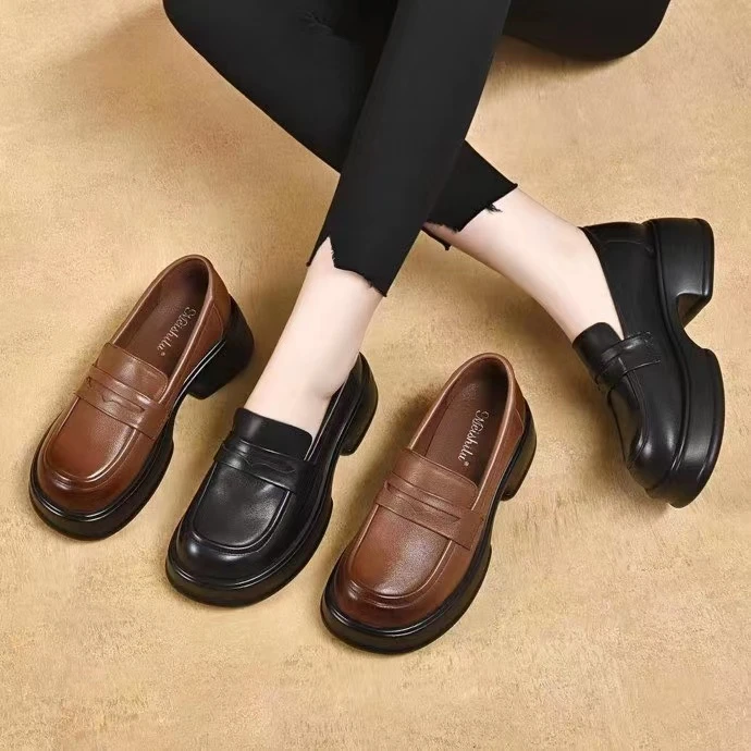 新款松糕厚底一脚蹬豆豆鞋FD85353单鞋圆头百搭软底春秋女士