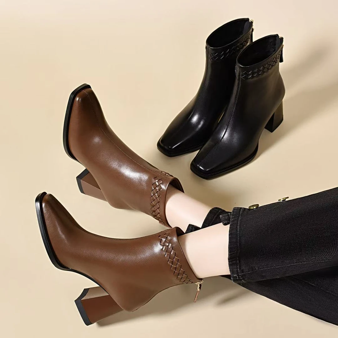 秋冬新款小方头编织裸靴GMQ7015