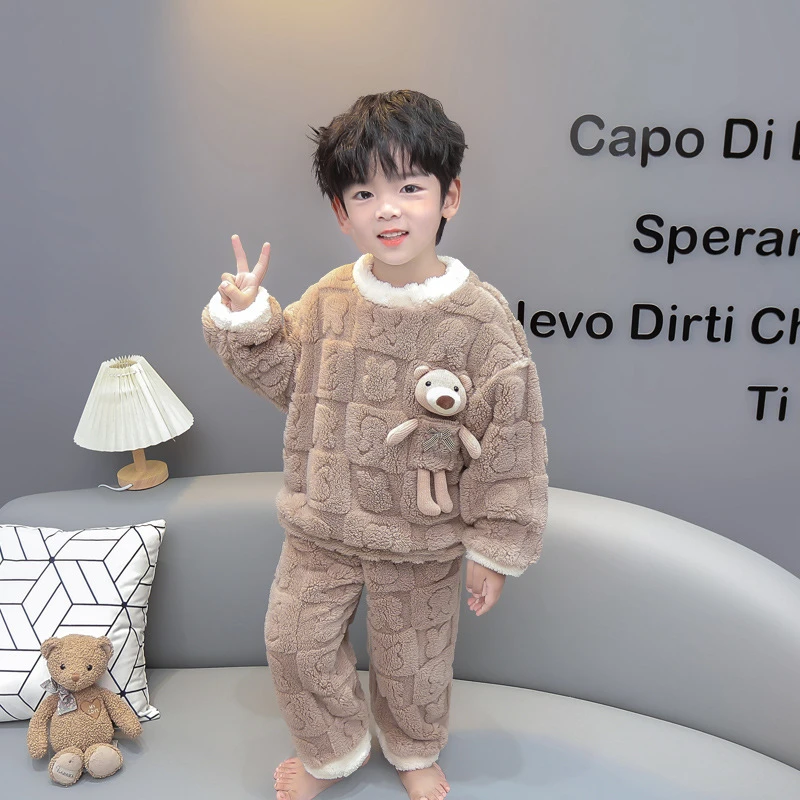 男童睡衣冬季法兰绒加厚儿童卡通珊瑚绒套装男孩宝宝冬