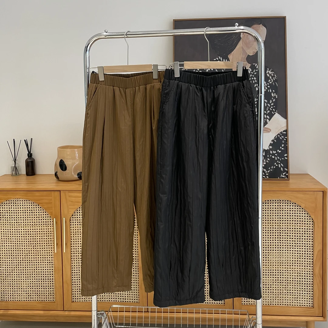 2938高腰褶皱阔腿羽绒裤保暖