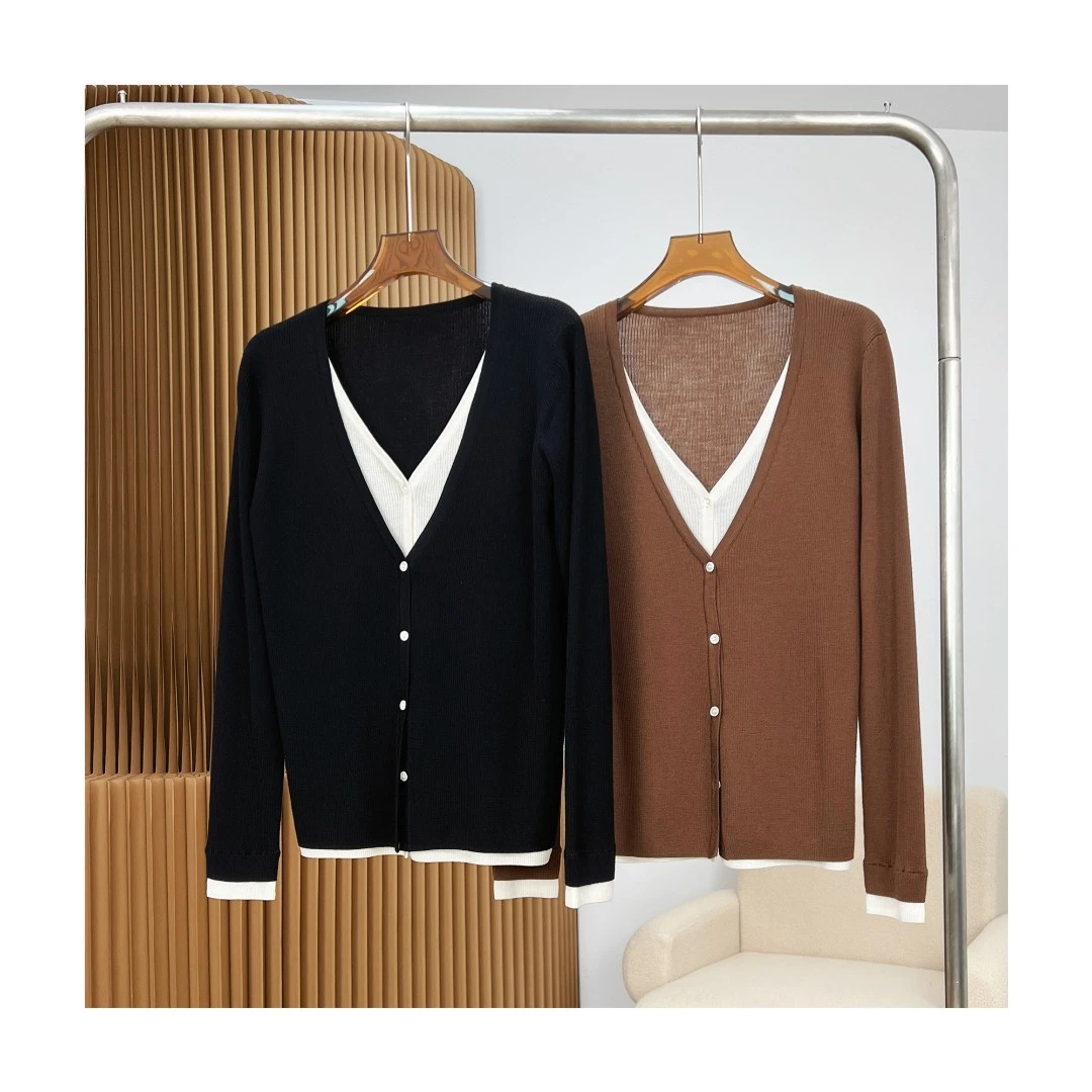 【云小院衣橱】60007假两件显瘦精纺美丽诺绵羊毛针织开衫