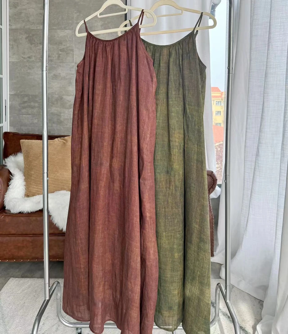 22581【云小院推荐】夏季森系文艺风苎麻连衣裙国风百搭宽松长款