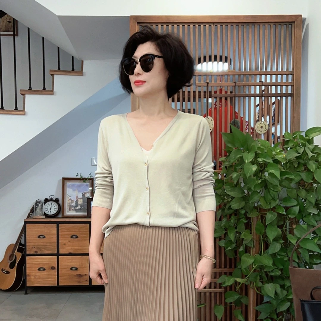 【云小院推荐】808桑蚕丝长袖开衫夏季莱赛尔针织百搭薄款纯色