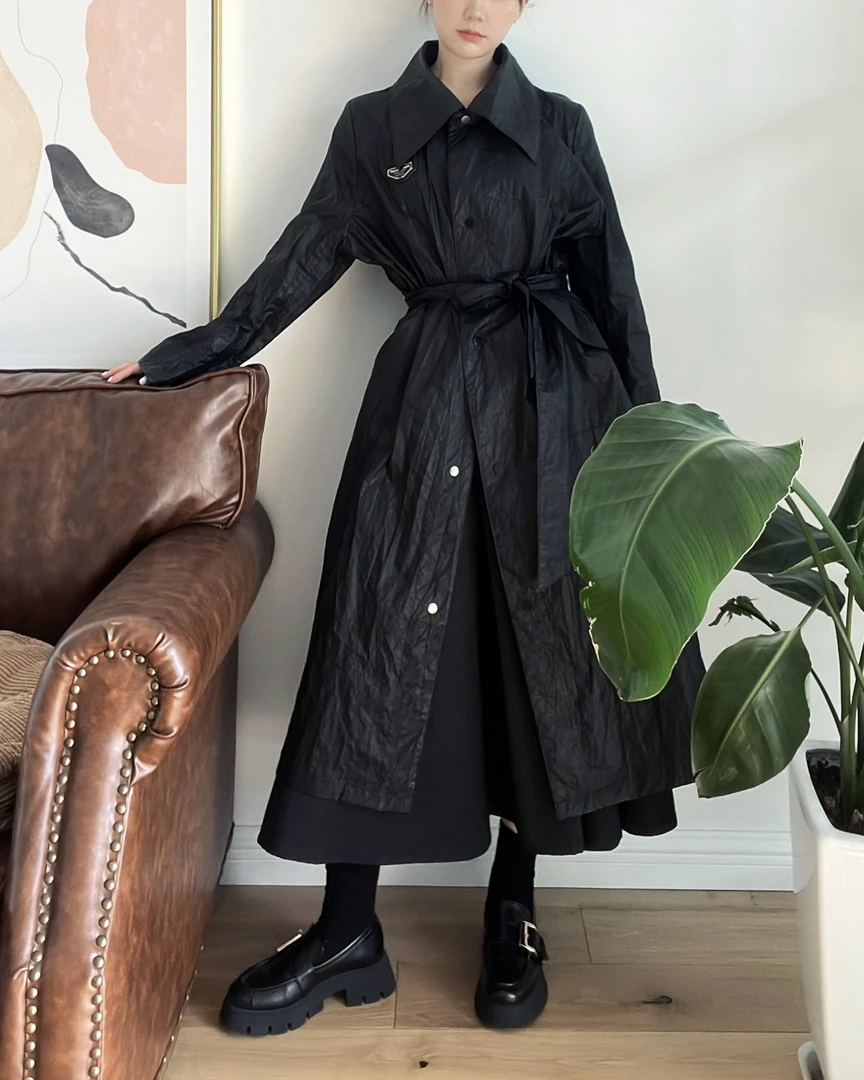 【云小院衣橱】4924原创系列/设计师走秀面料风衣气质时尚长外套