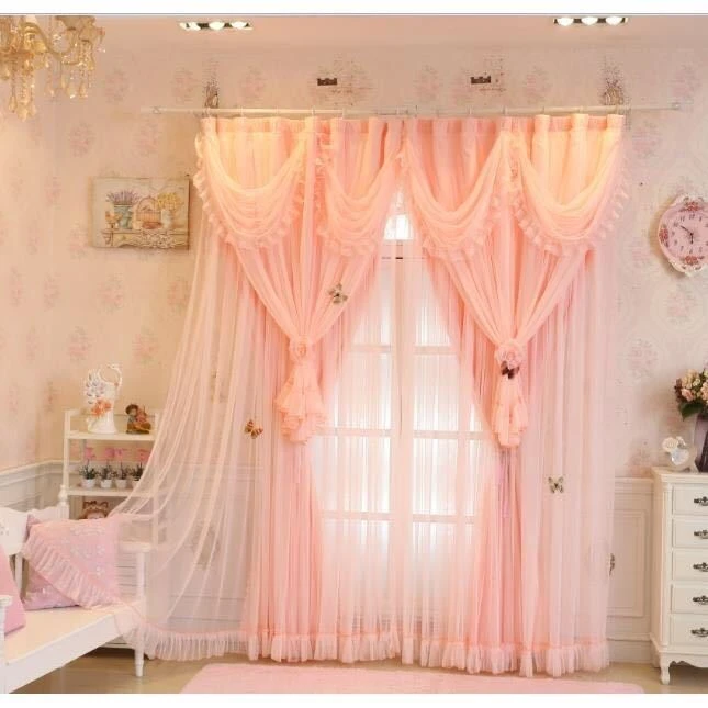 窗帘纱韩式定制成品粉色紫色三层公主风梦幻浪漫卧室飘窗客厅落地