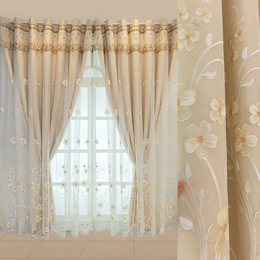 窗帘双层一体窗纱绣花纱客厅卧室婚房布纱新款窗帘遮光窗帘梦幻帘