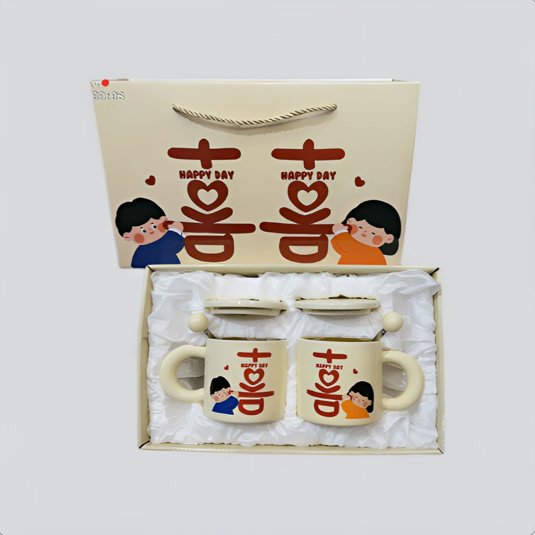 陶瓷马克杯喜字情侣一对杯新婚结婚礼物耐高温喜杯子手礼礼盒套装