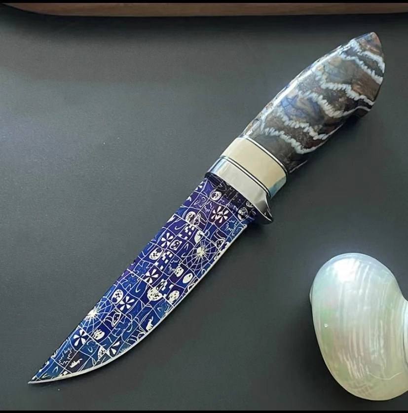 马赛克人脸纹猛犸工艺收藏刀