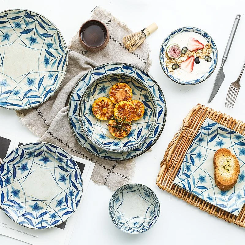 日本进口黄泥桔梗复古田园风家用陶瓷饭碗面碗盘碟日式餐具Y-016