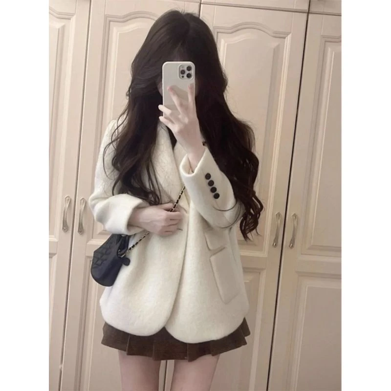 双面绒大衣加厚富家千金高级感毛呢西装外套女装秋冬小个子气质