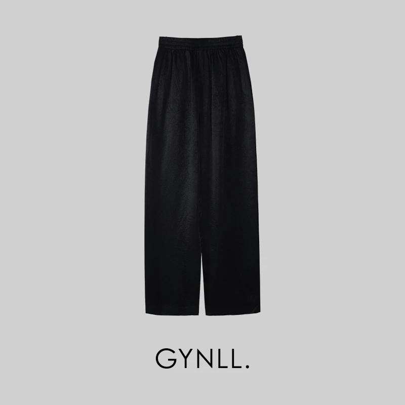 2024春夏新款醋酸休闲裤女简约黑色百搭时尚