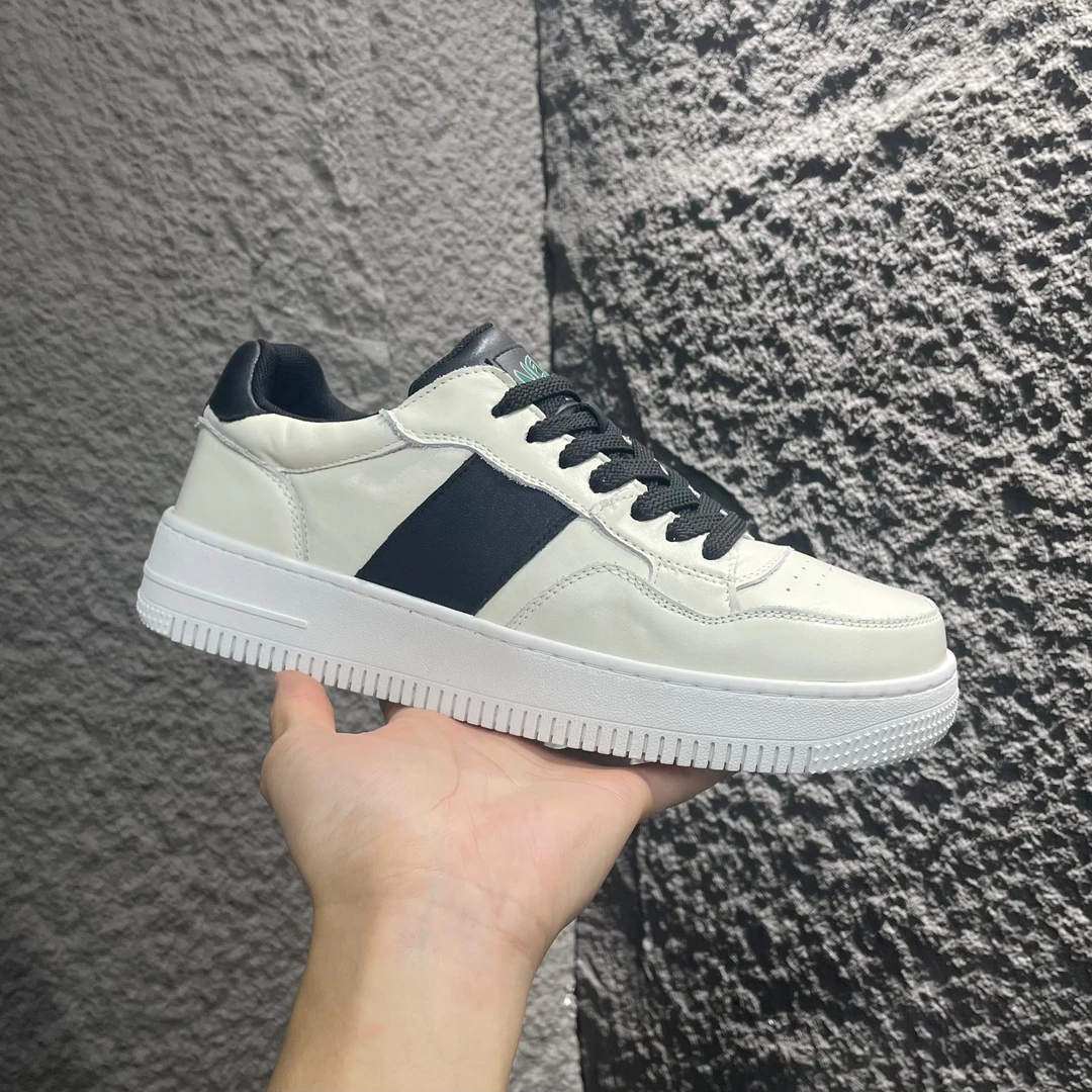 【666-板】头层牛皮男士透气板鞋百搭舒适小白鞋男鞋空军板鞋男