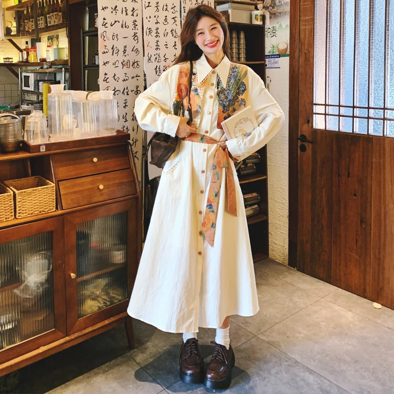 碎花拼接假两件衬衫连衣裙女2025春季新款精致高级感气质收腰长裙