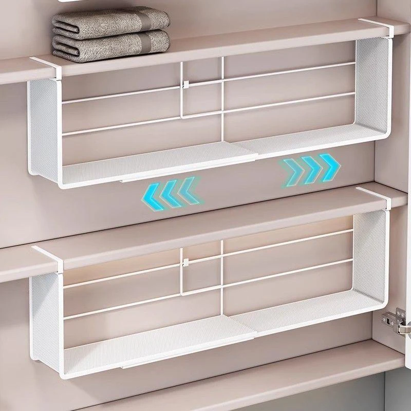 卫生间镜柜下置物架免打孔伸缩收纳神器用品大全家用洗漱台护肤品