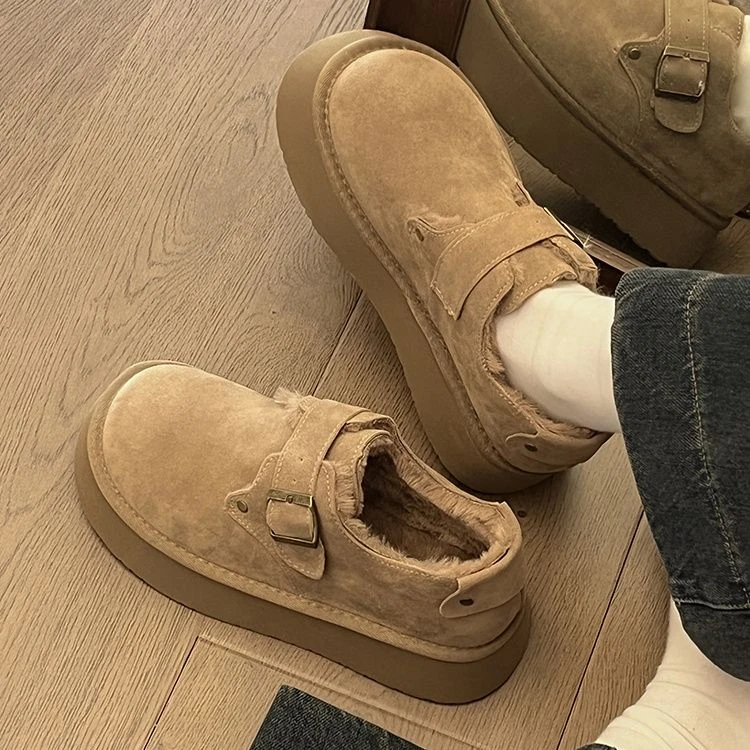 棉鞋女款冬季加绒勃肯鞋子2023新款脚蹬毛毛鞋厚底雪地靴豆豆鞋