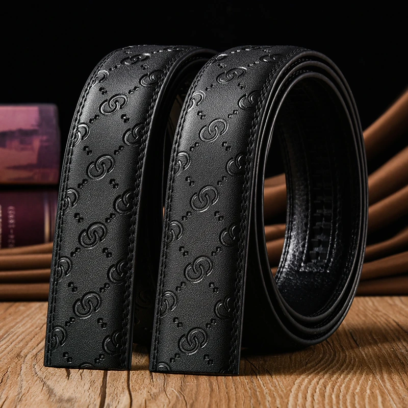 无头皮带男士真皮自动扣休闲百搭不带头双G扣滑扣卡槽男士裤腰带