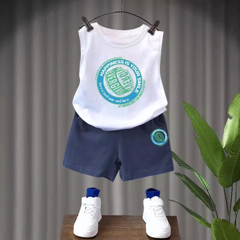 男童新款速干背心套装洋气薄款夏季男孩两件套中小童衣服韩版炸街