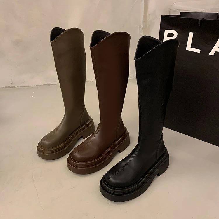 【运费补贴】李胖胖加宽版长筒靴胖MM美拉德复古百搭厚底防滑骑士靴
