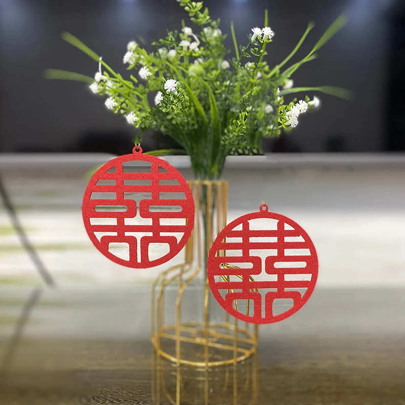 【粉丝福利】毛线钩织DIY传统红色喜庆圆满喜庆喜字福字花环配件
