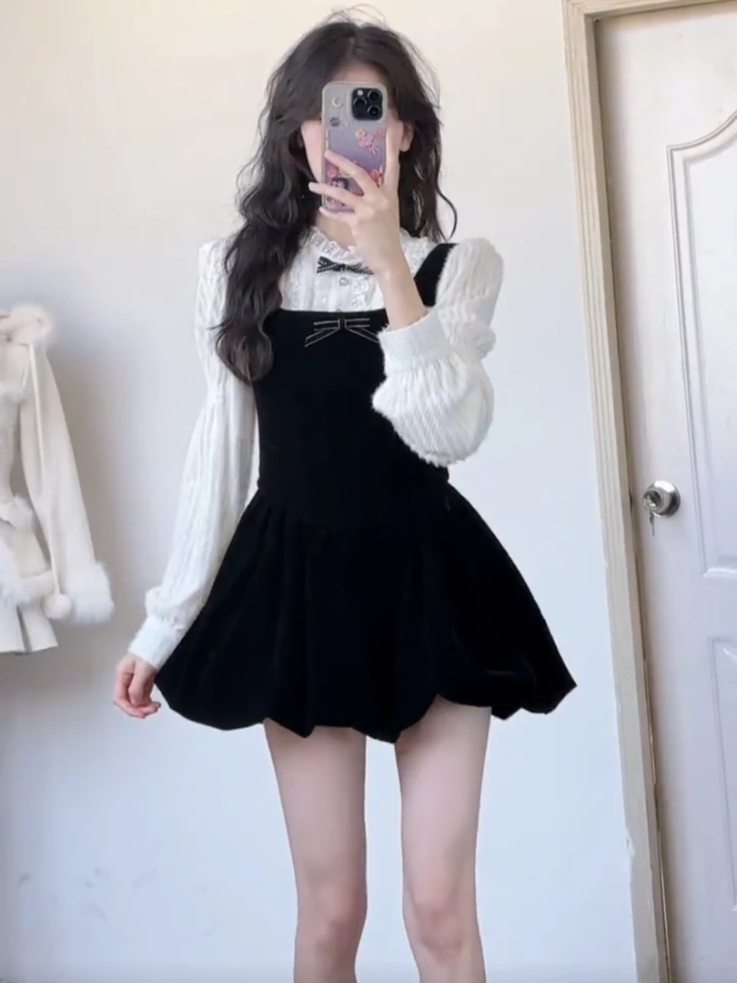 2023秋冬法香马吉拉/miu系新款法式衬衫+气质秋冬吊带连衣裙