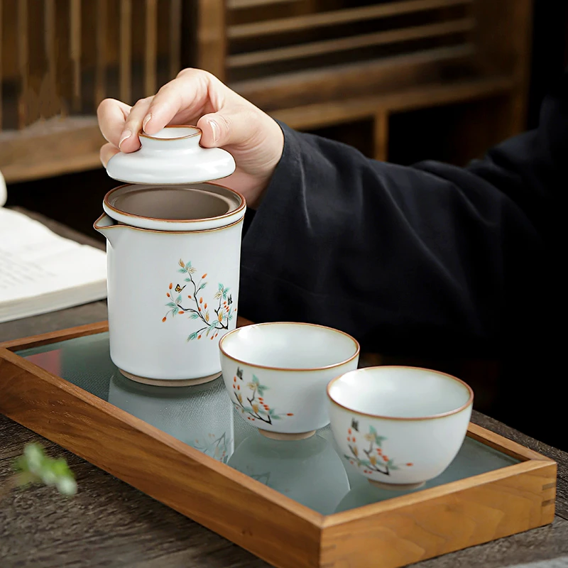 汝窑复古旅行快客杯户外便携式茶具套装泡茶壶旅行装一人独饮茶具