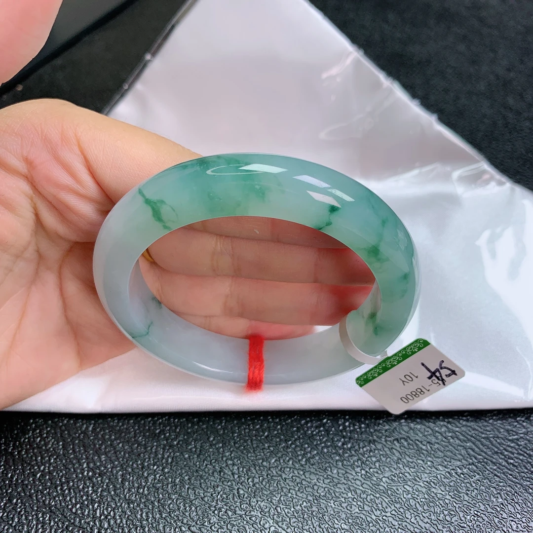 54圈缅甸天然A货翡翠老坑起冰化胶飘蓝花翡翠手镯