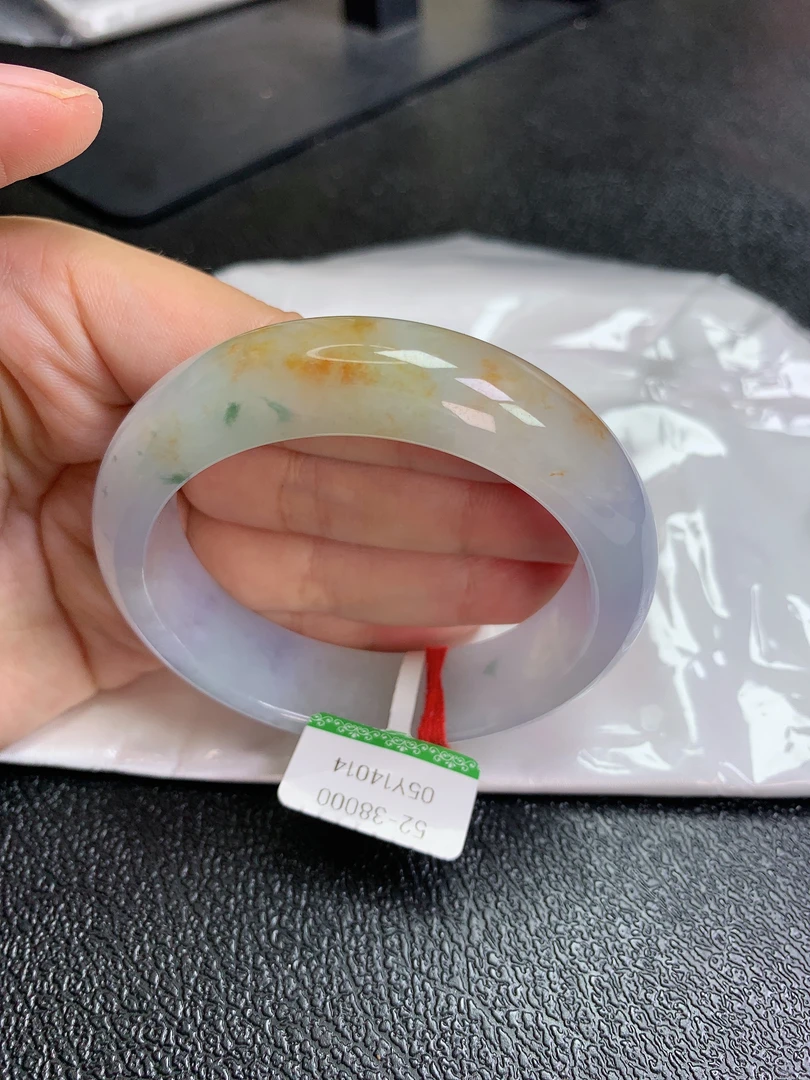 52圈缅甸天然A货翡翠老坑冰种三彩福禄寿轮胎版手镯