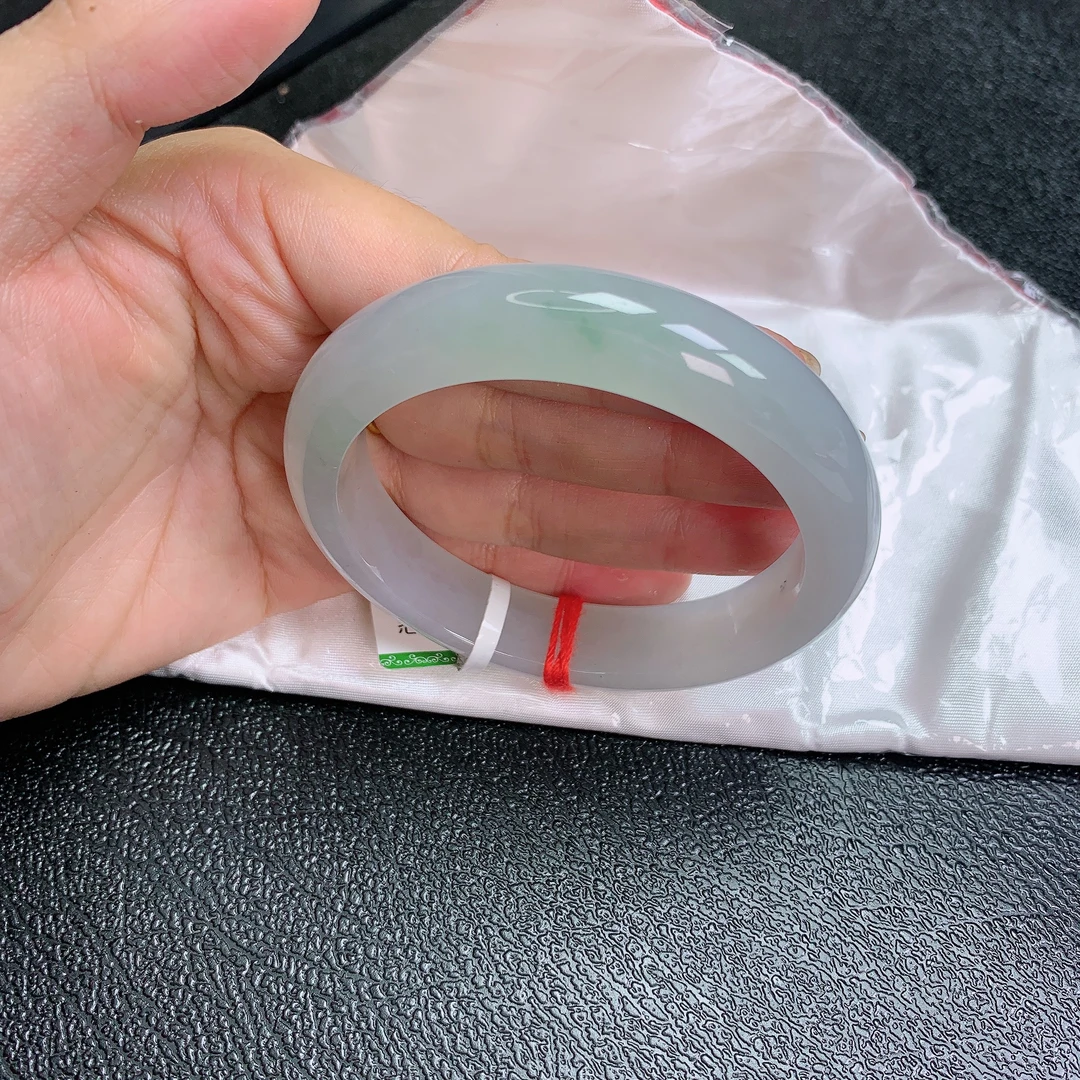 57圈缅甸天然A货翡翠老坑起冰化胶飘绿翡翠手镯