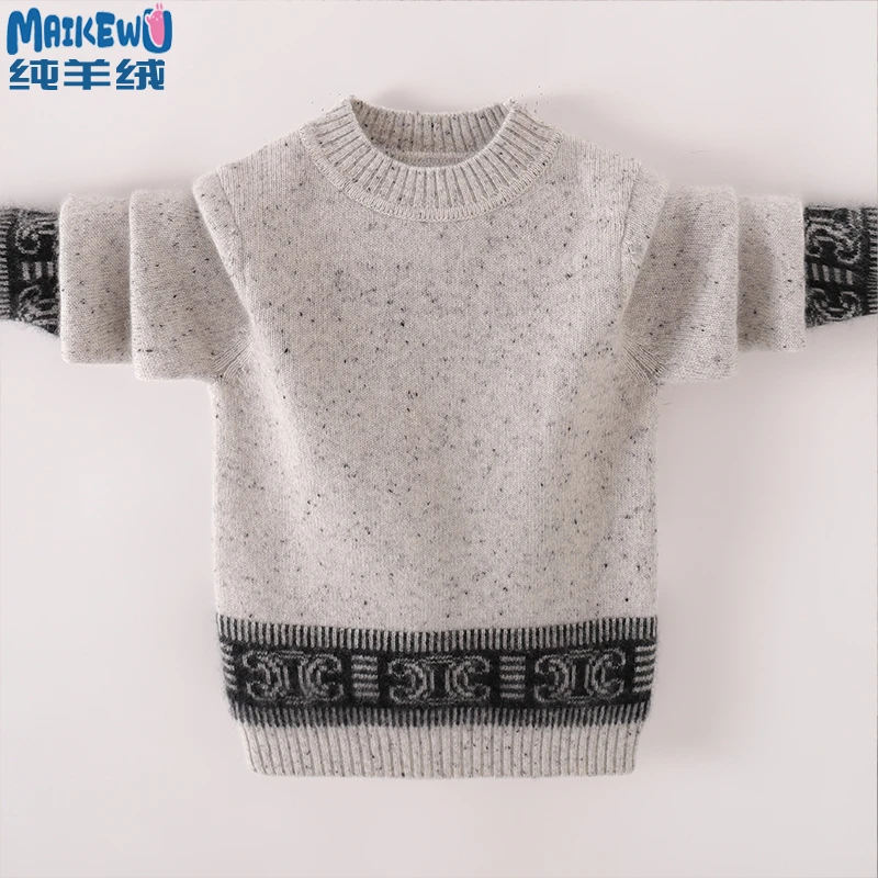 新款男童毛衣圆领秋冬加厚中大童复古风点子线针织打底儿童羊绒衫