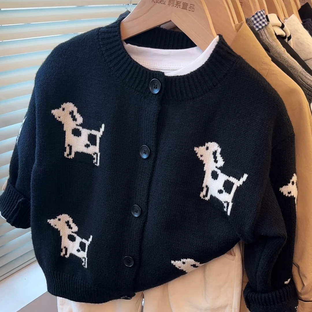 2025秋冬新款男女童韩版小狗毛衣儿童开衫男女宝宝卡通上衣外套