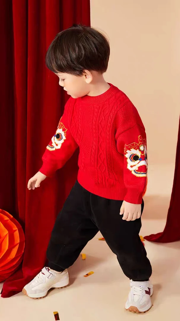 0-6岁童装龙年红色拜年服秋冬款现货毛衣新款国潮过年服