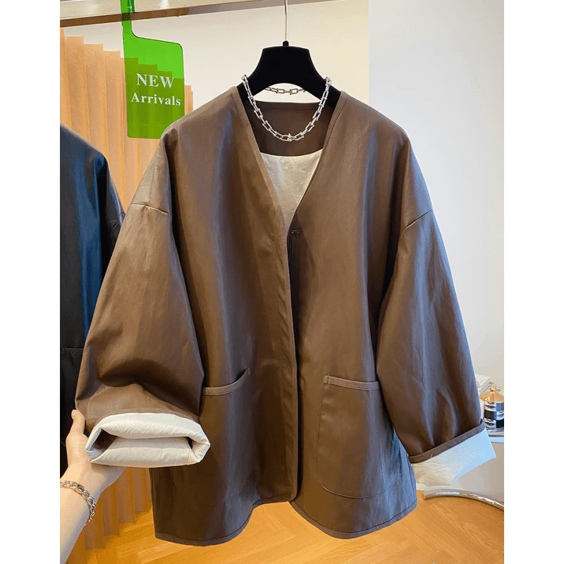 今年流行高级感棕色皮衣外套女春秋2025新款宽松美拉德穿搭PU皮