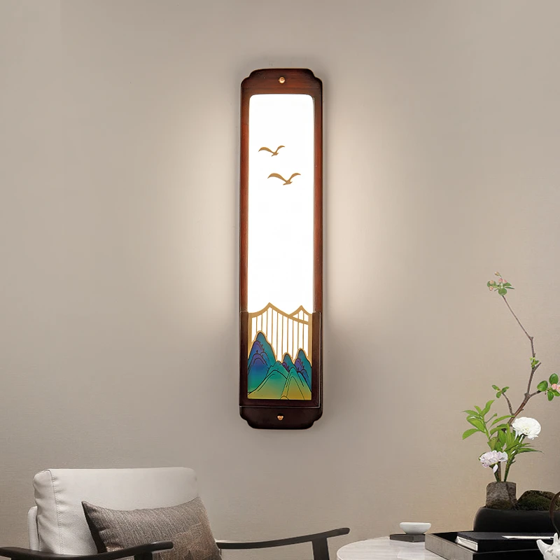 2116背景墙新中式电视客厅禅意酒店创意简约玄关古典别墅壁灯