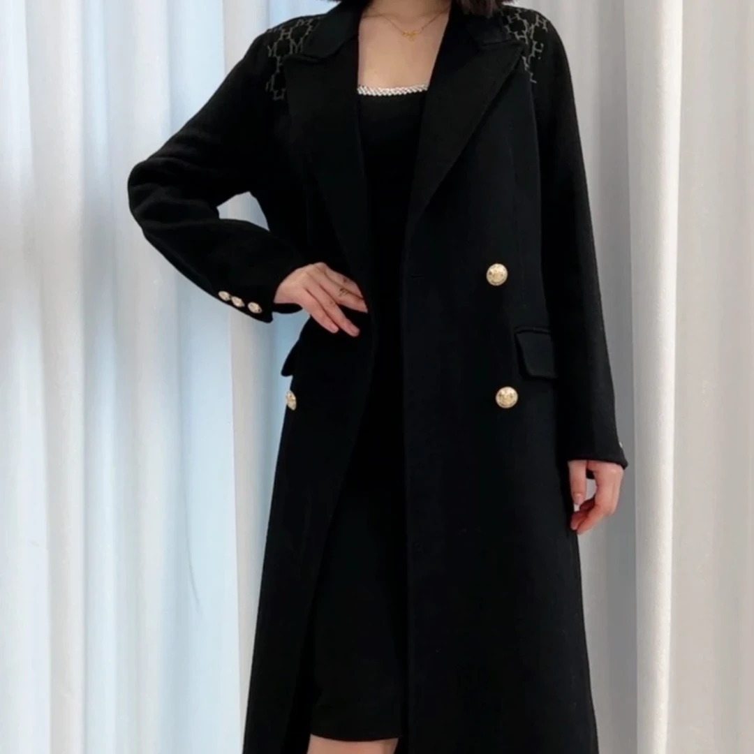 825设计师款显瘦百搭时尚双面羊毛大衣女新款修身毛呢外套
