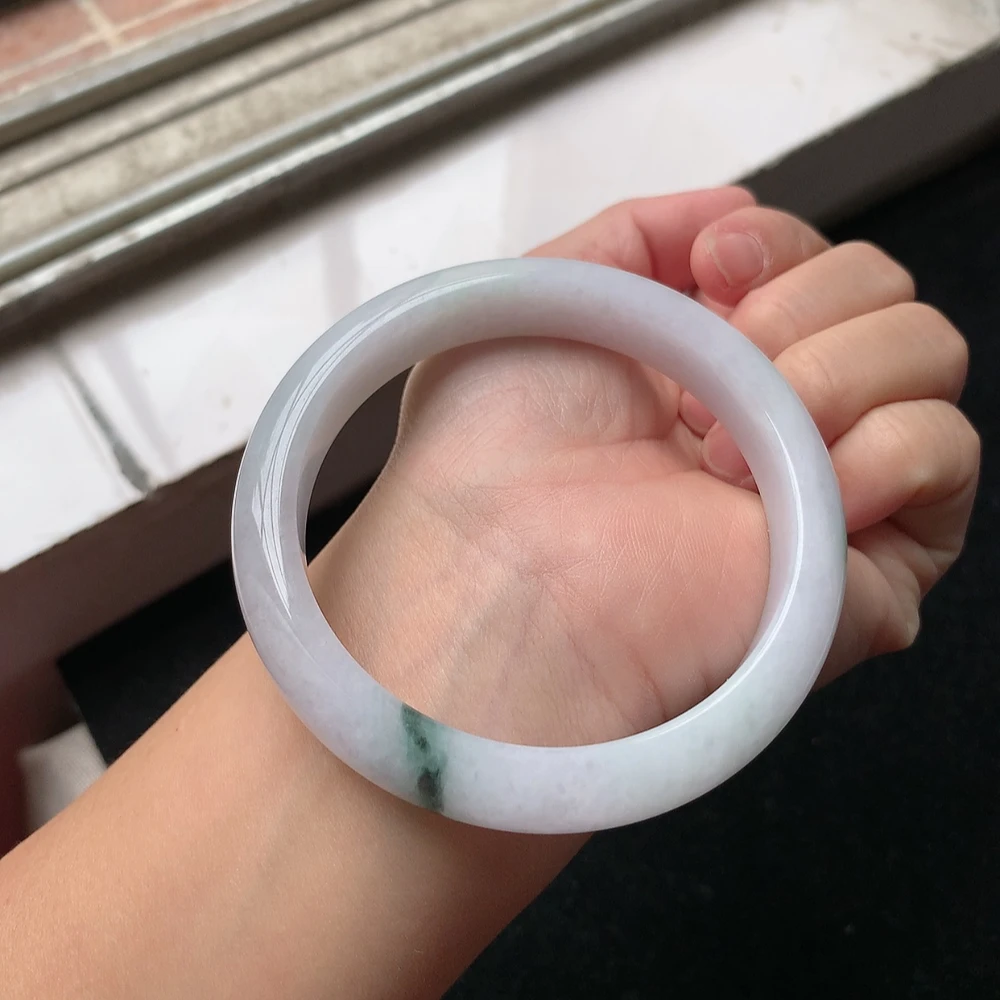 1717号 缅甸天然A货翡翠手镯60/61大圈口飘花正装手镯