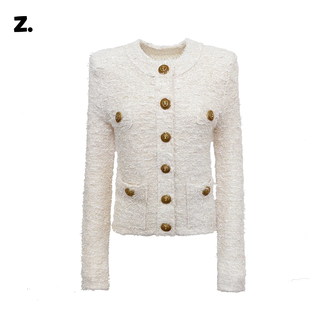 Z.  24早秋新款小香风金狮扣轻奢针织开衫财阀千金名媛气质外套女