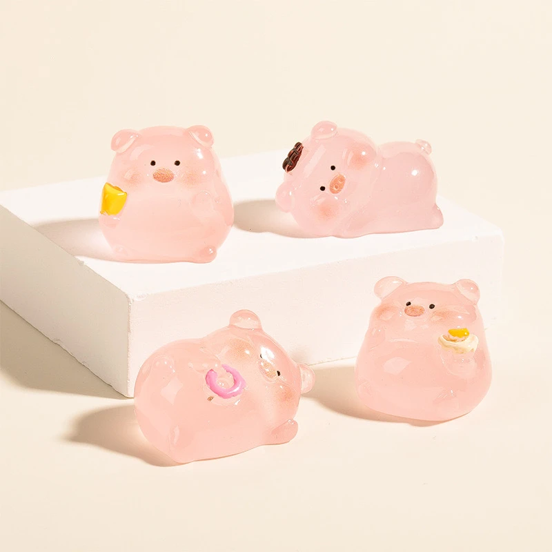 【九宫格】夜光卡通立体趴趴小粉猪DIY饰品树脂摆件