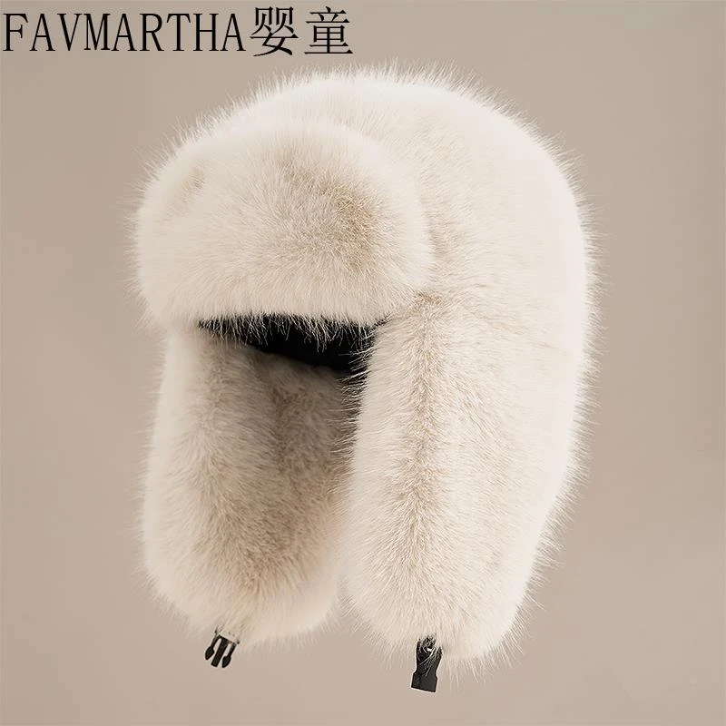 FAVMARTHA大版本毛毛雷锋帽女加绒加厚护耳帽骑车防风寒保暖冬天