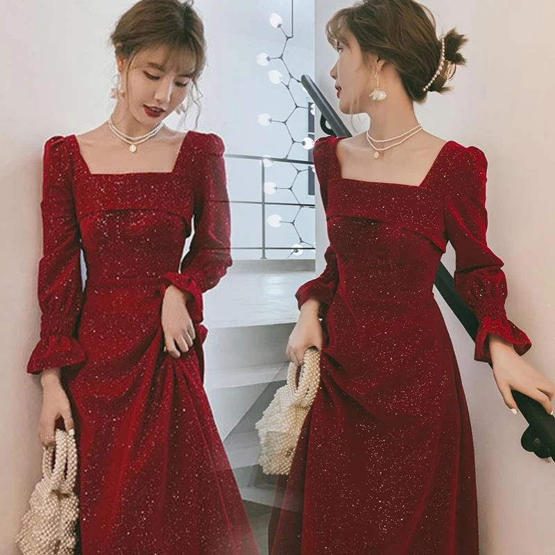FAVMARTHA敬酒服新娘新款高级感订婚连衣裙回门宴会红色晚礼服气